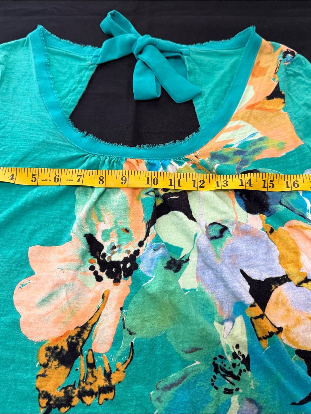 Akemi + Kin Green Floral Bow Back Cotton Top S - Picture 6 of 7